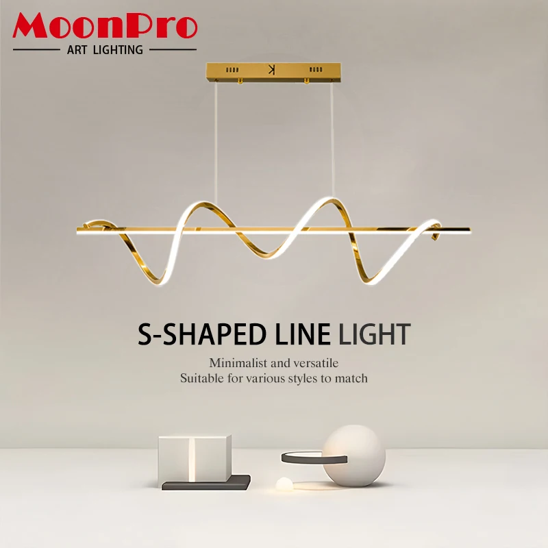 Modern LED Wave Pendant Nordic Minimalist Creative Lines Dining Room Living Room Kitchen Interior Lighting Decorative Light Lamp