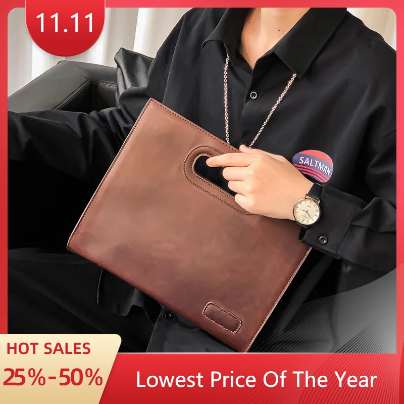 New Men's Retro Handbags, Trendy Men's and Women's Handbags, Fashionable Business Documents, iPad Package, Public Bag