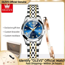 OLEVS – montre à Quartz pour femmes, ensemble de bijoux en acier inoxydable, double calendrier, de luxe, Top marque, étanche, tendance, 9931