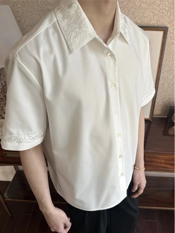 

Мужская летняя рубашка с вышивкой «Вечный цветок», модная брендовая рубашка премиум-класса с коротким рукавом, защита от солнца, свободный крой, молодежный тренд