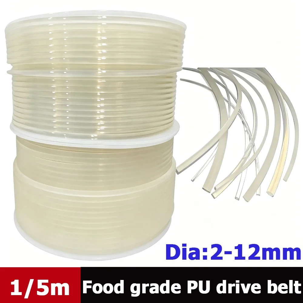 1 Meter/5 Meter White Rough/Transparent Smooth Surface Food Grade Polyurethane Drive Belt Circular Diameter 2 2.5 3 3.5 4 5-12mm