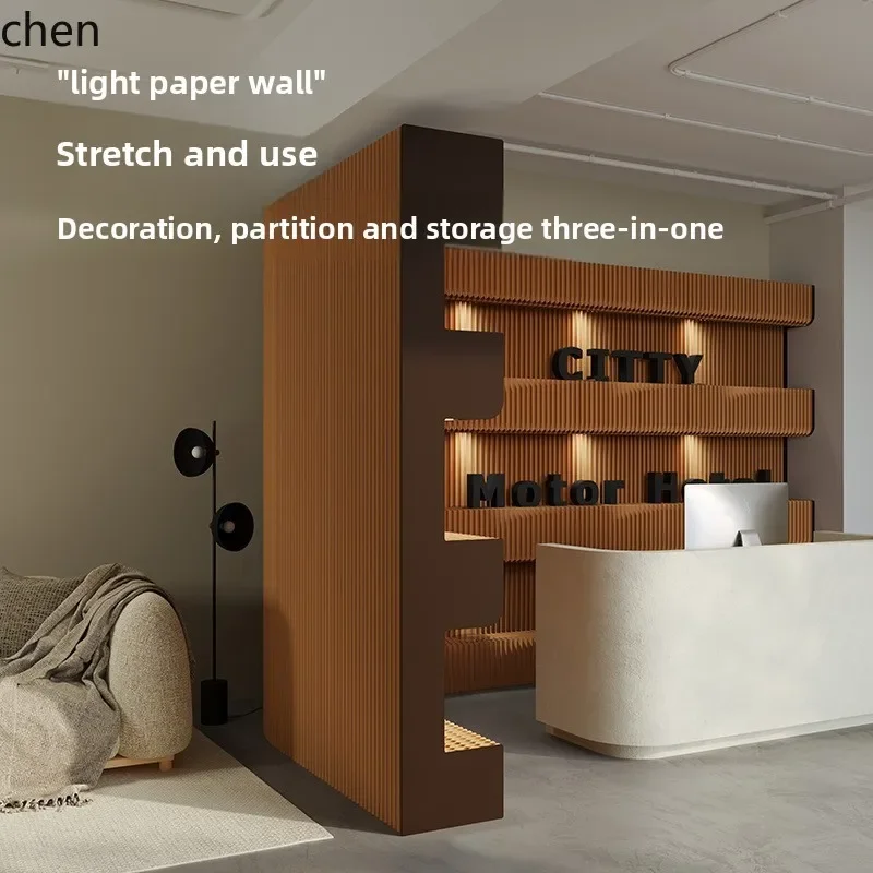 HT  Commercial Paper Wall Screen High Partition Spotlight Storage Foldable Mobile Retractable