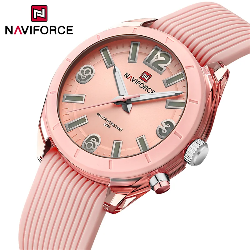 NAVIFORCE-Relógios femininos com pulseira de silicone impermeável, relógio de pulso feminino, moda luxo, elegante