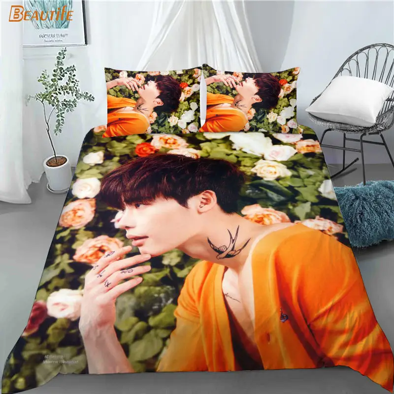 Hot Sale Idol Lee Jong Suk Kpop 1 Duvet Cover 2 Pillowcases Polyester Fabric Bedding Set Family Boy Kid Set Duvet Cover Set