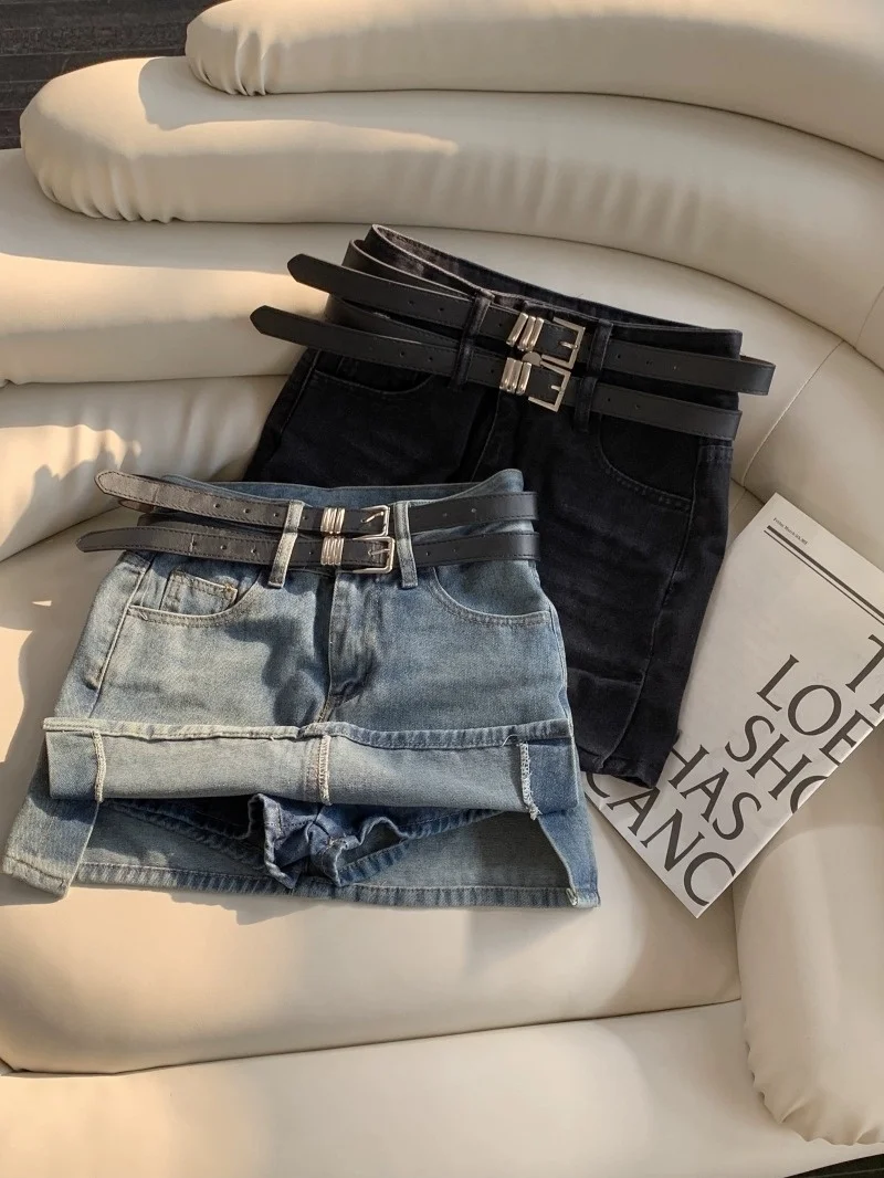 

High Waist Retro Denim Skirt Women plus Size Anti-Light ort Pants A-Line Skirt Small Size Girls Dr Korean Sle