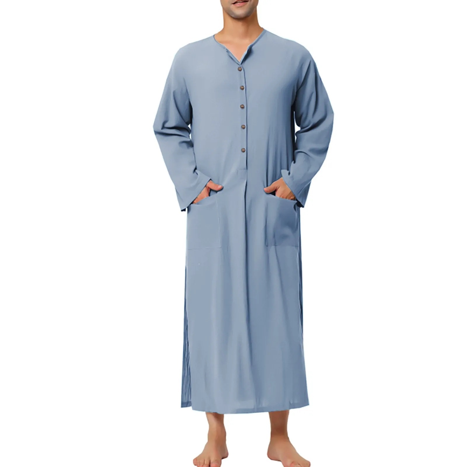 

2024 New Vintage Men Islamic Arabic Jubba Thobe Long Sleeve Solid Pockets Robes Men Saudi Arabia Abaya Dress Muslim Kaftan Male