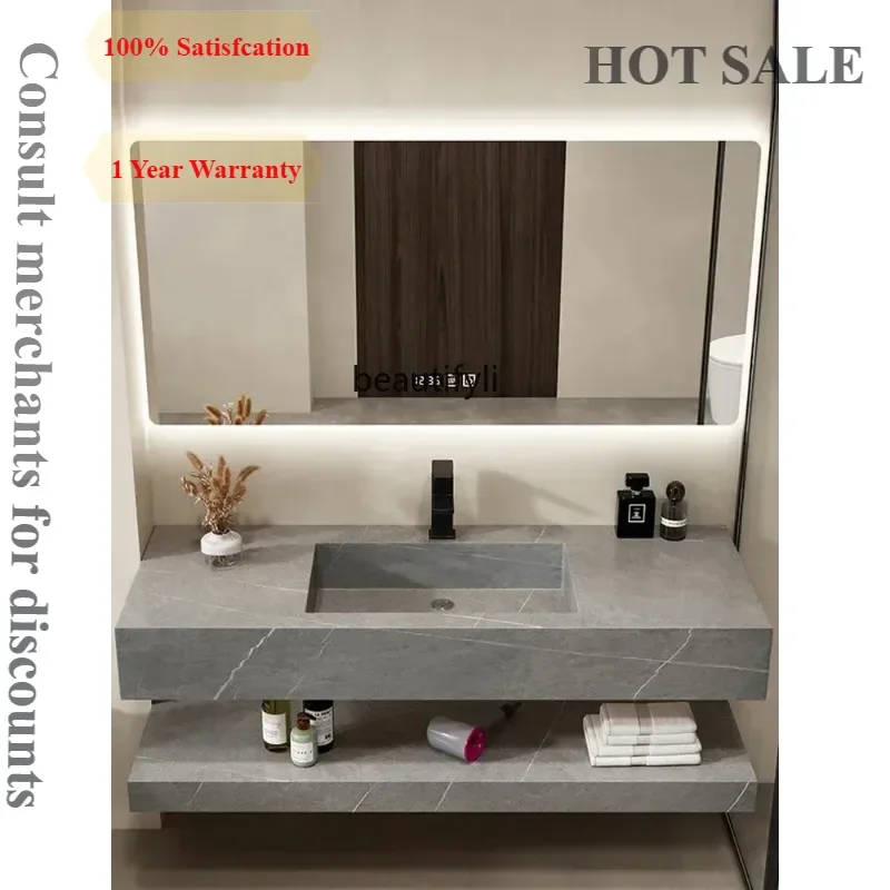B567   Light Luxury Stone Plate Whole Washbin Bathroom Cabinet Combination Simple Modern Seamless Ceramic Basin