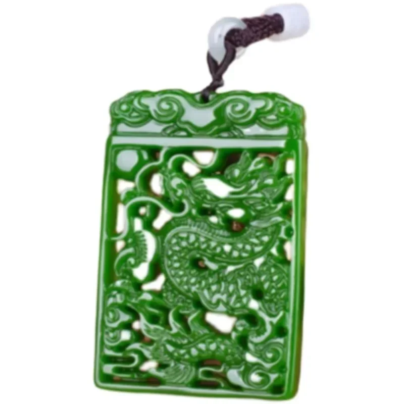 Natural Xinjiang Hotan Jade Dragon Jade Brand Spinach Green Dragon Necklace Pendant Healing Health Jewelry Accessories Fine Gift