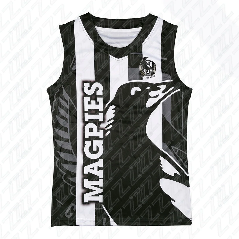 Collingwood Magpies, Youth Training Vest, Sports and Fitness Vest, Sleeveless Australian Football Jersey, Replica Team Uniform