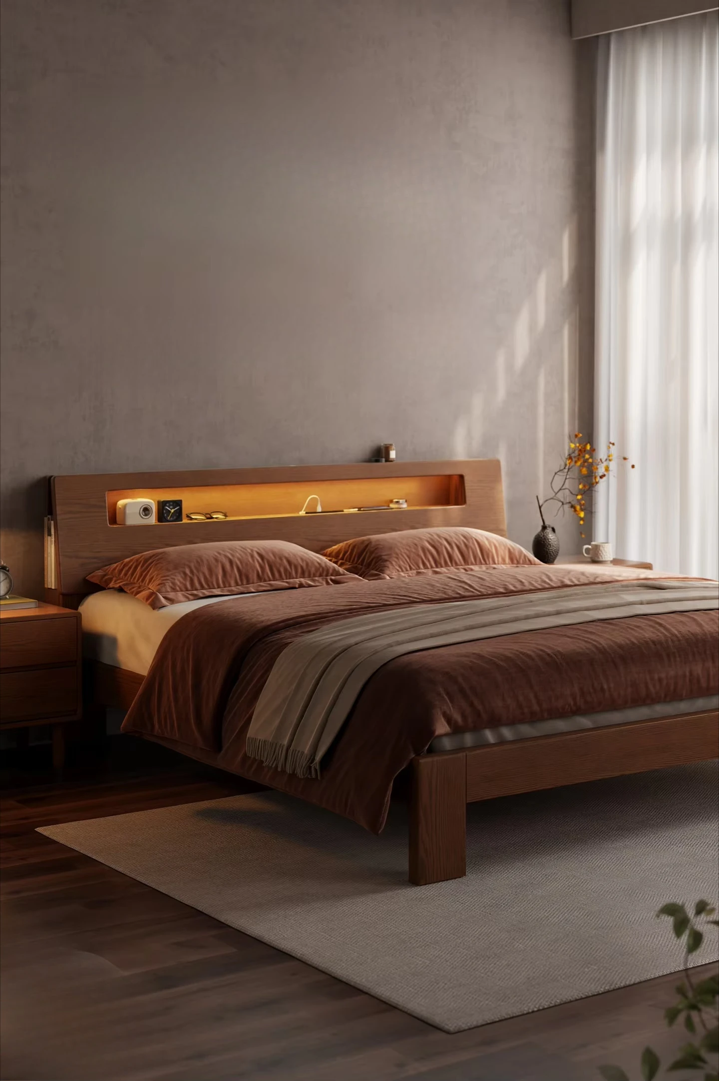 Modern minimalist 15m/18m double bed with power socket and light for master bedroom suite