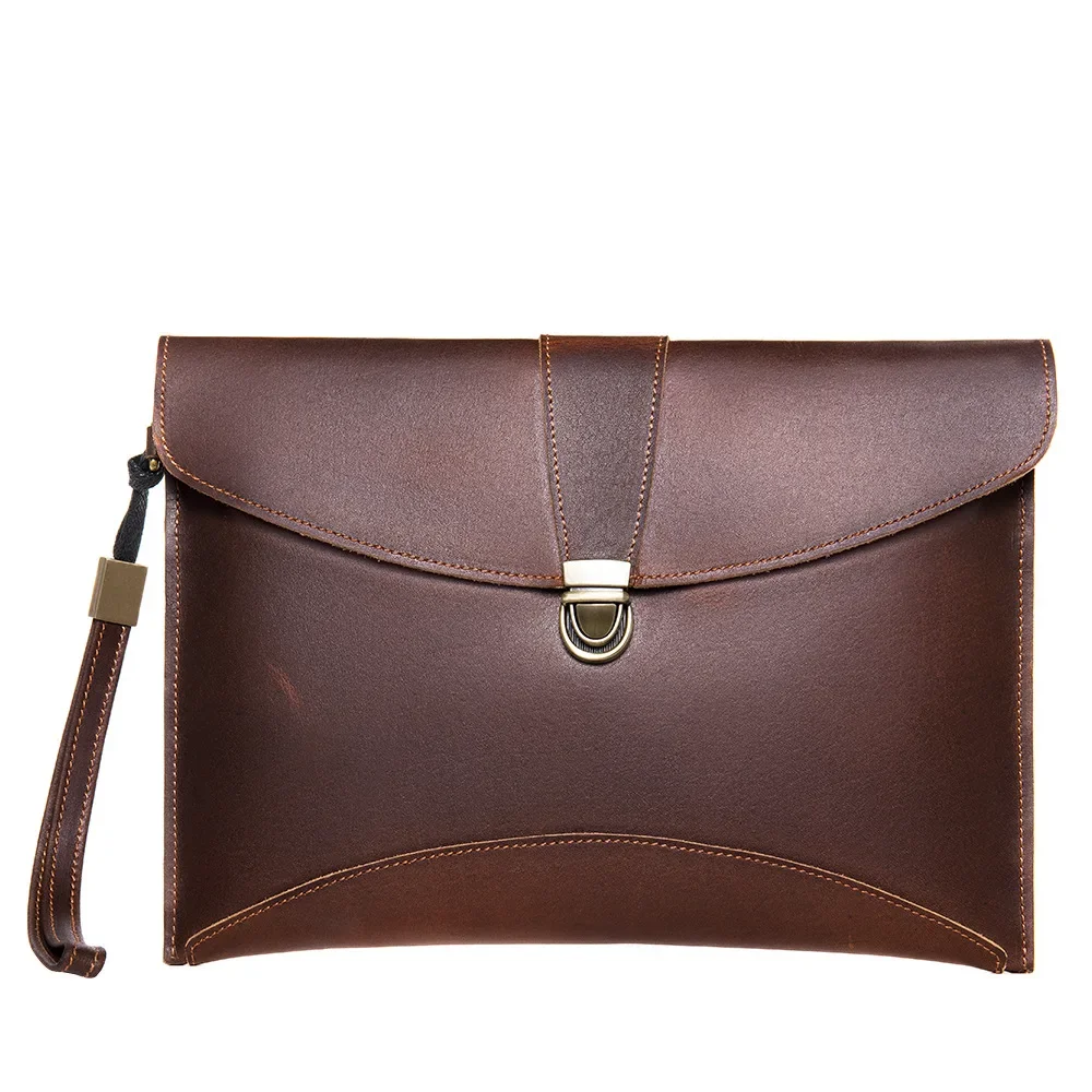 New Arrival Men's Leather Clutch Wrist Bag Vintage Cowhide Hand Grab Bag