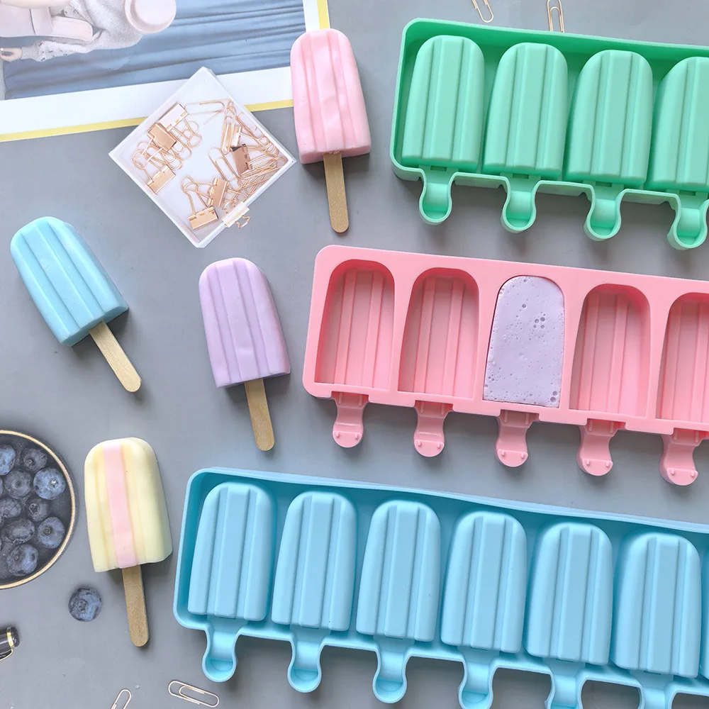 8 Cavities Double Groove Silicone Ice Cream Mold Oval Chocolate Cake Candy Jelly Ice Baking Mould Soap Candle Making Set Gifts
