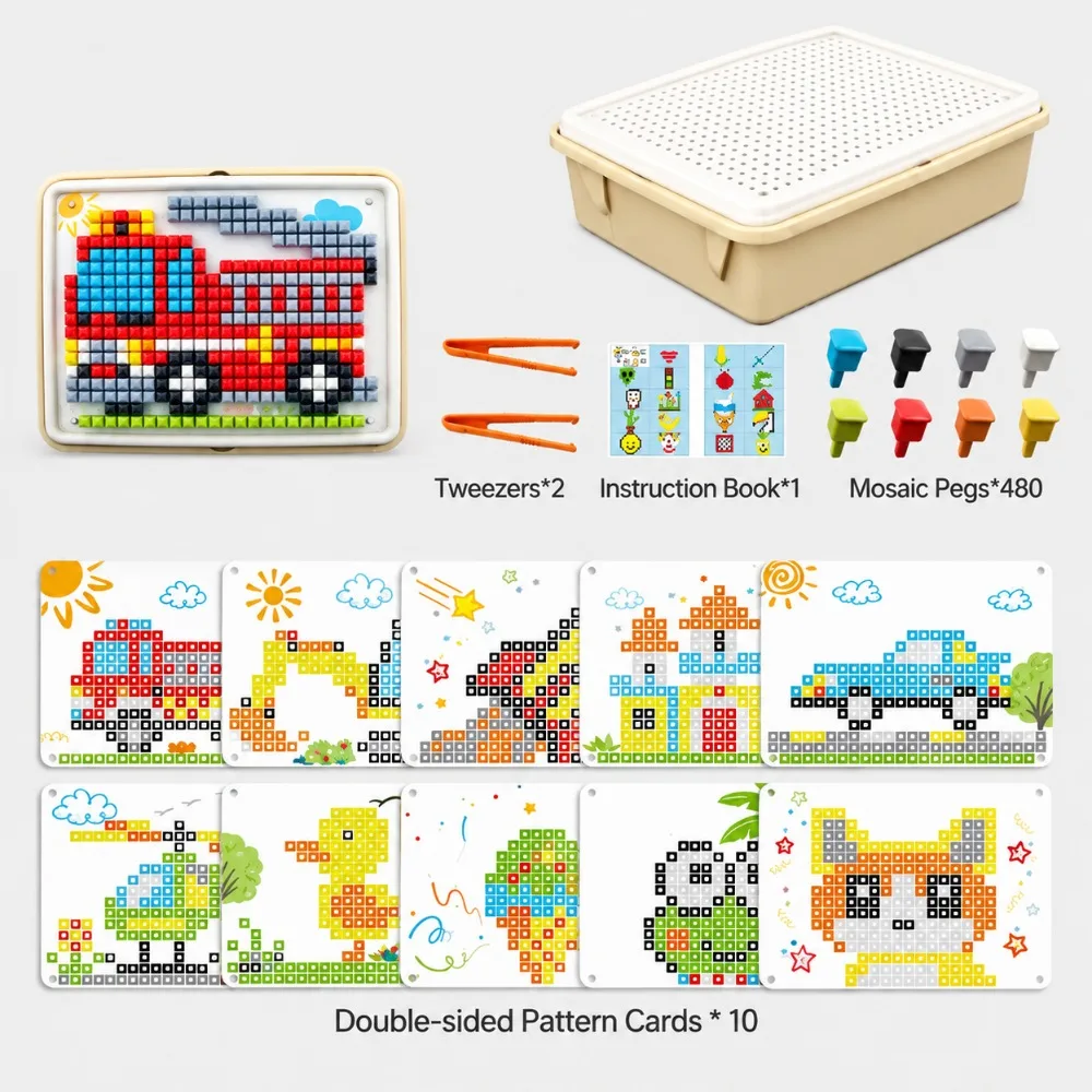Plastic Mushroom Building Block Set Creative Educational Toy Mushroom Peg Puzzle Set Colorful Mosaic Pegboard Building Blocks