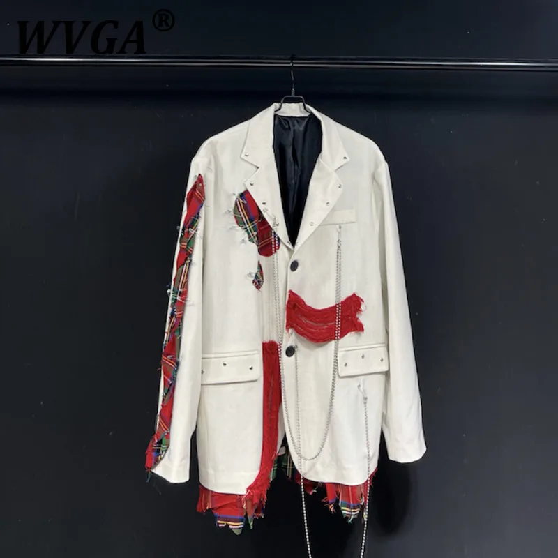 

WVGA Suit Jackets Spring Autumn New Man Tide Oversize Casual Long Sleeve Blazer Fake Two Pieces Niche Chic Plaid Patterns W10826