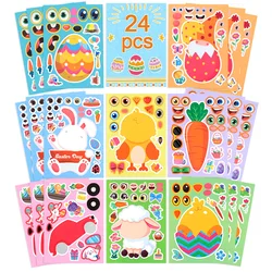 8-24pcs Easter Puzzle Stickers Rabbit Eggs Make a Face DIY Assemble Decals 2025 Easter Party Kids Birthday Gift Game Jigsaw Toys