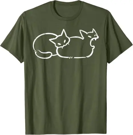 Einfach chillen: Zweiköpfige Katze, gruseliges Line-Art-Grafik-T-Shirt, Halloween-Kostüm, Y2k-Zeichnung, Katzen-Grafik-Bekleidung, neuartiges T-Shirt-Oberteil – Detail 16