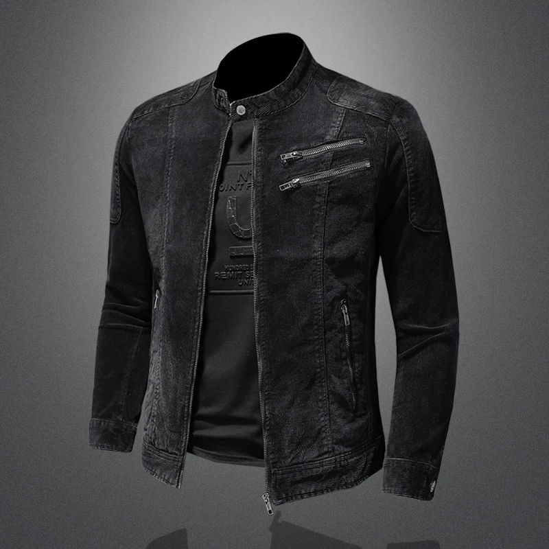 2024High Quality Men Europe and The United States Style Stylish Handsome Casual Boutique Corduroy Solid Color Denim Trend Jacket