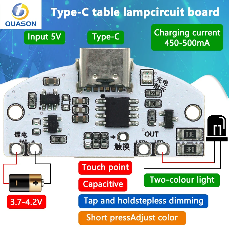 1~10PCS Type-C table lamp circuit board USB charging three gear stepless dimming led touch small night lamp control module