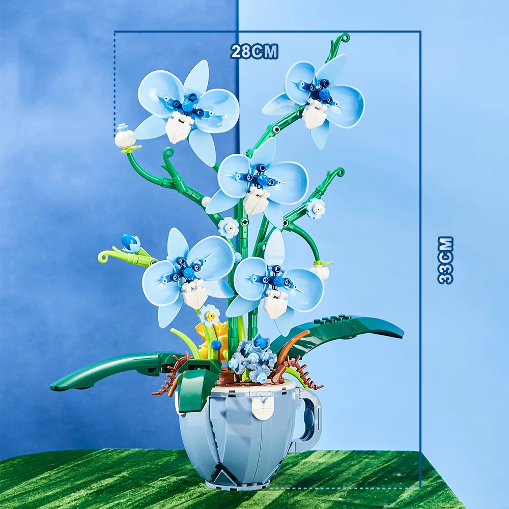 Bouquet di fiori di orchidea Blocchi di costruzione Set di fiori Blocco Bonsai Modello di pianta Mattoni Romantico fai da te Regalo di compleanno di San Valentino ﻿