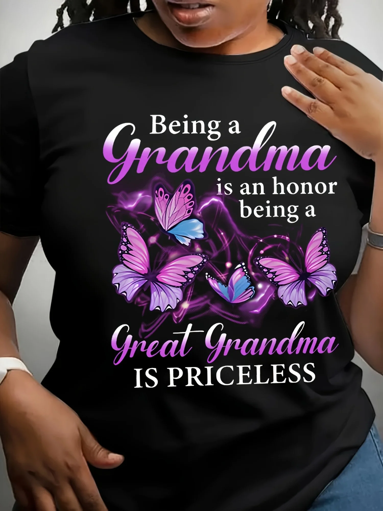 

Women's T-Shirt "Being a Grandma is an Honor, 100% Cotton Regular Fit Short Sleeve Round Neck Casual Top for Adults