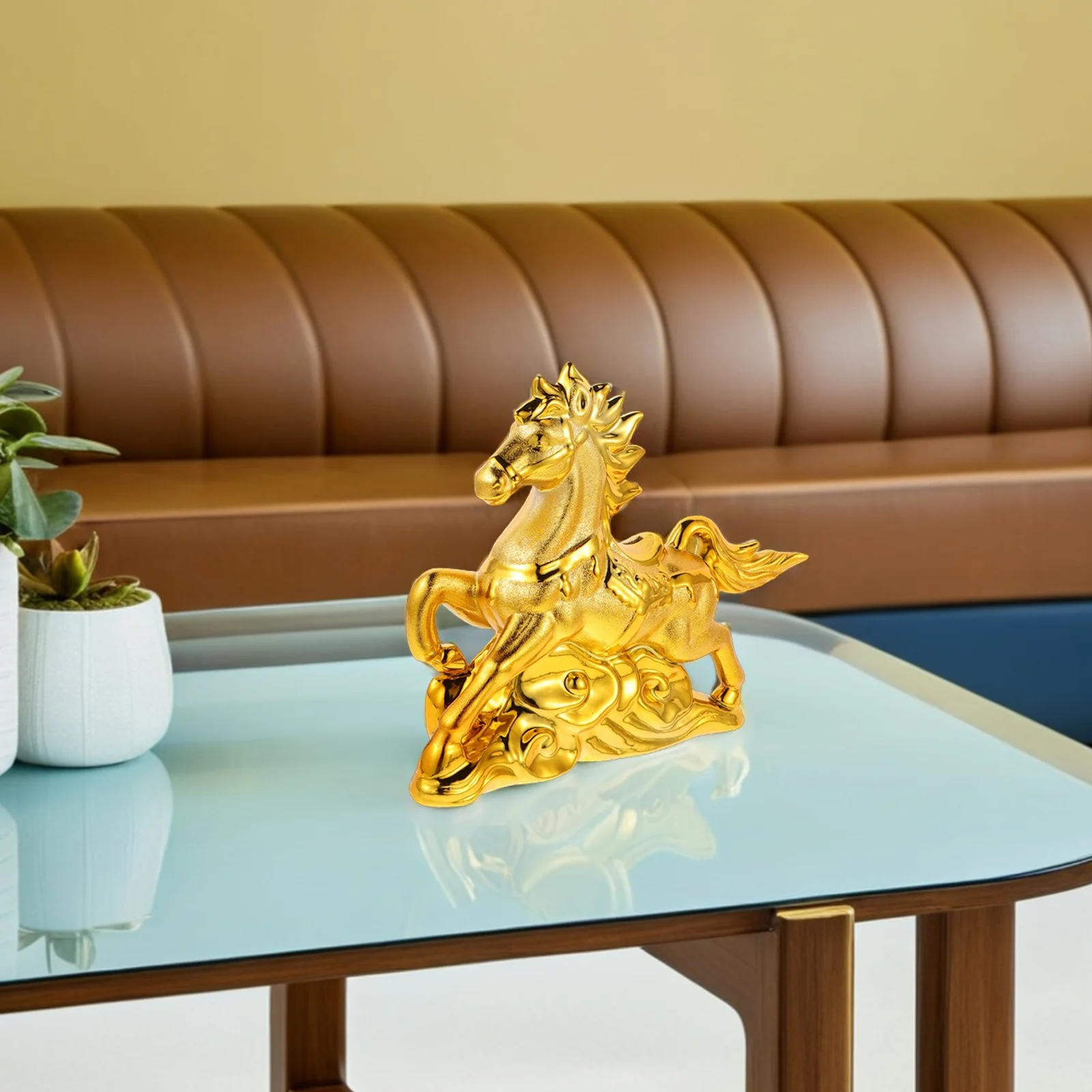 

Piggy Bank for Ceramic Tabletop Horse Sculpture Golden Figurine Office Decor