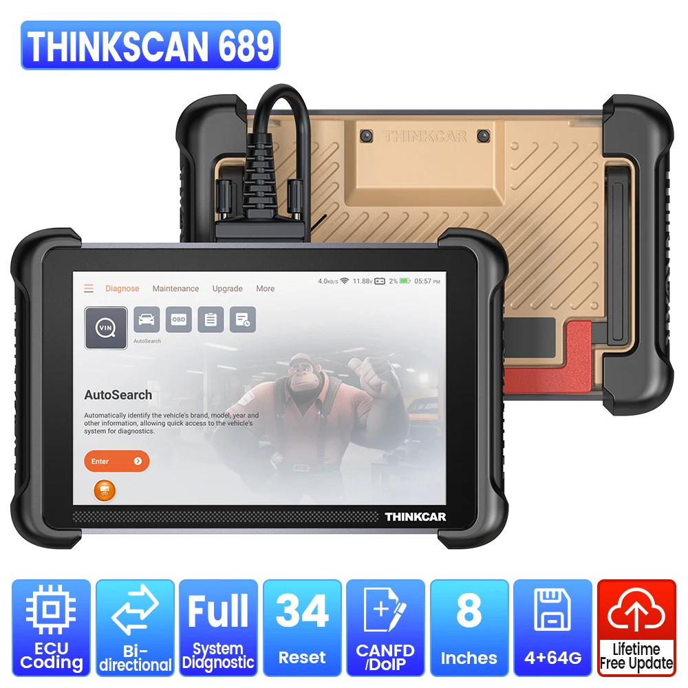 THINKCAR THINKSCAN 689 OBD2 Scanner CAN FD/DOIP ECU Coding Bi-directional 34 Service Full System Diagnostic Tools Lifetime Free