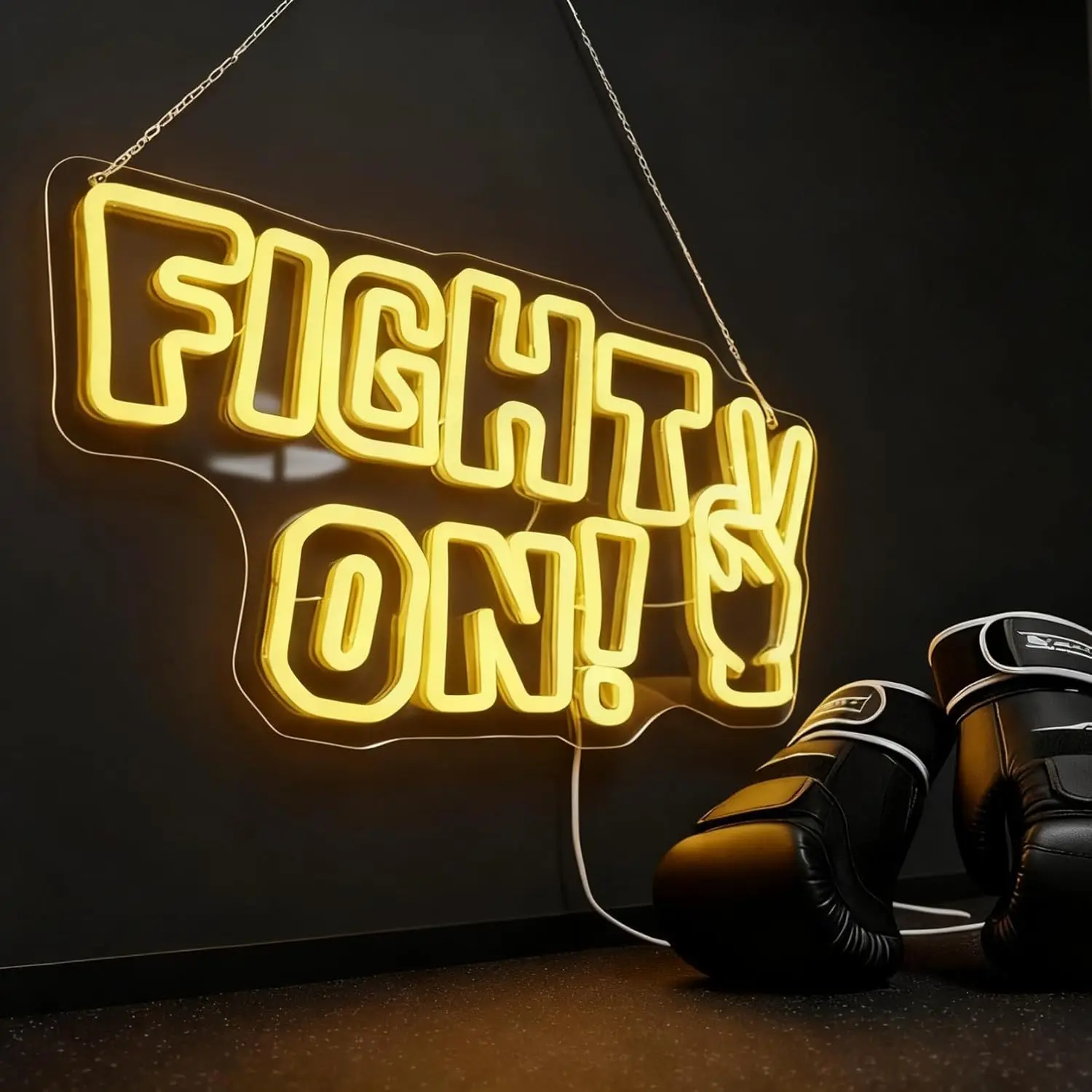 

Fight On Neon Sign with Victory Hand,Motivational LED Wall Light for Game Room Gym Office Decor, USB Powered, Inspirational Gift