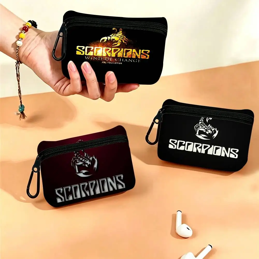 S-Scorpions Melodic-Hardrock Mini Hanging Oxford Cloth Coin Bag Durable Zipper Key Card Pouch With Carabiner
