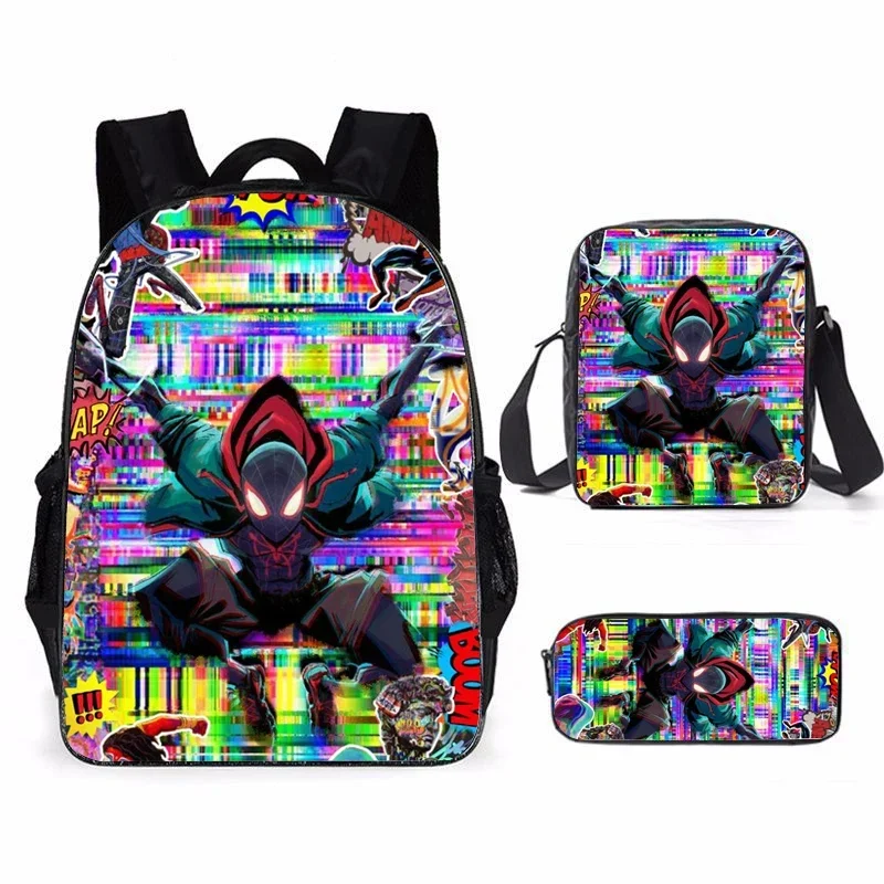 Mochila Spider verse Miles Morales para niños, Juego de 3 piezas, mochilas escolares para adolescentes, Mochila de viaje para lápices