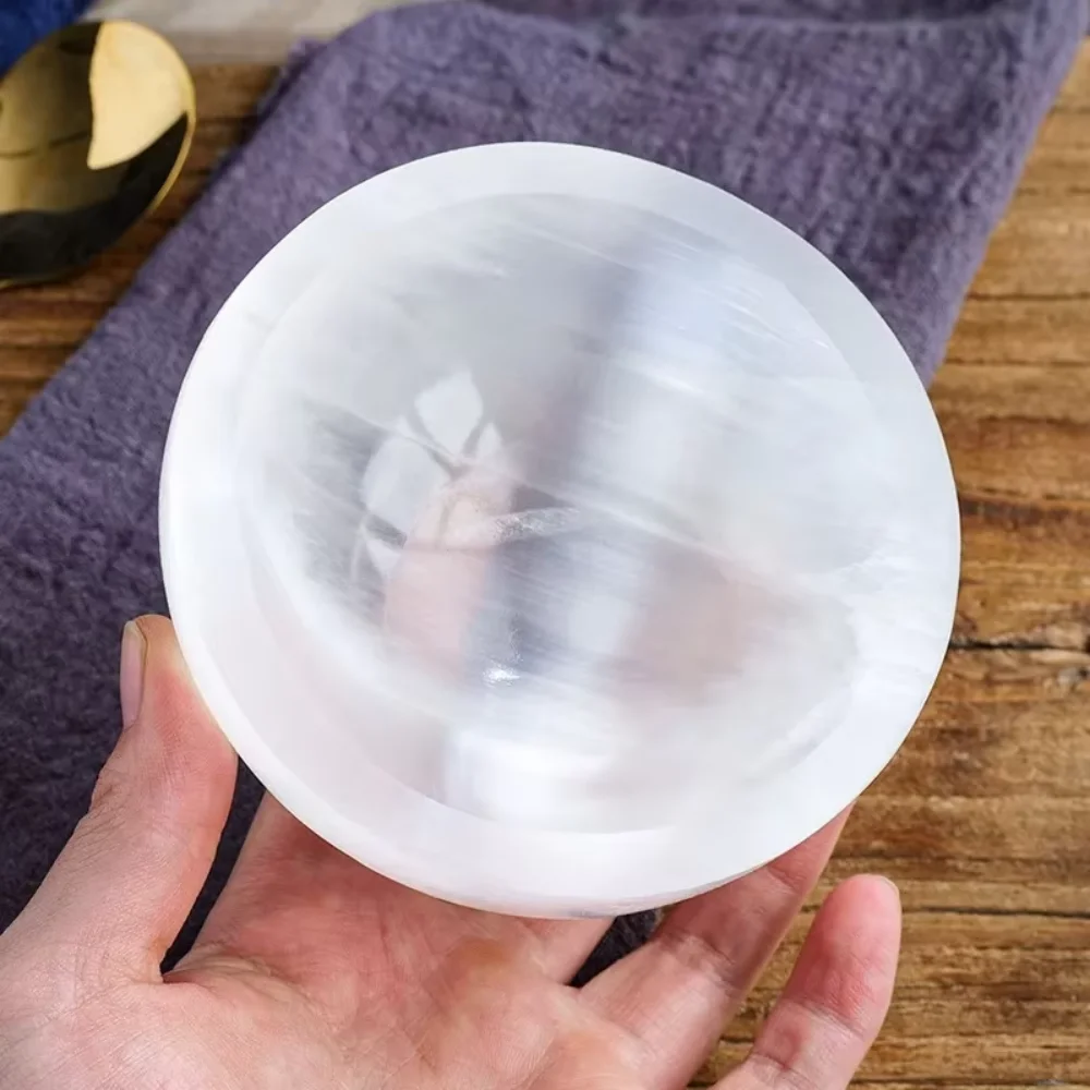 Natural Selenite Bowl Crystal Handicraft Healing Stone Divination Tool White Crystal Bowl Home Decoration view 6
