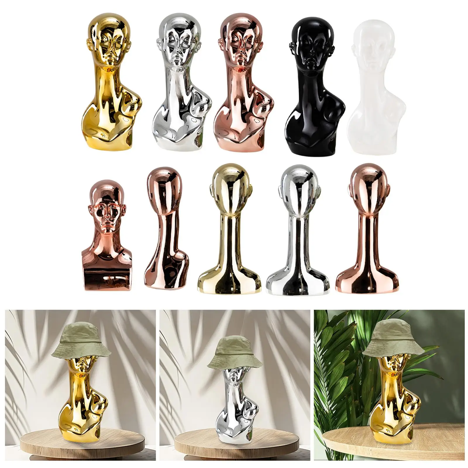 

Mannequin Head Wig Stand Modern Caps Holder for Countertop Hair Styling Home