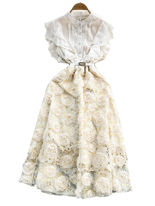 

Sweet Lace Trim Splice ort Sve Women's Dr Summer High Waist Slimming Princ Sle A-Line Midi Dr Korean Faion