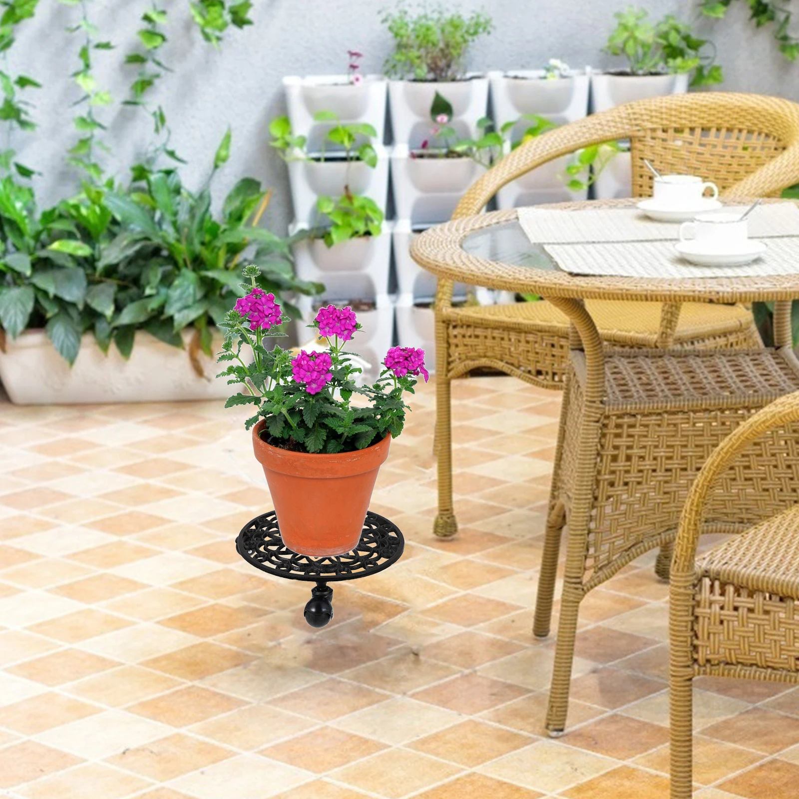 

1 pc Movable Flowerpot Tray Thickened Rolling Wheels Removable Trays Floor Protection Hollow Out Design Mobile Flowerpot Stand