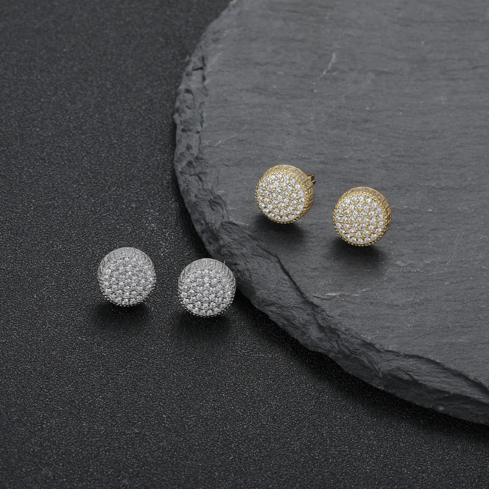 

Trendy 2022 Hip Hop Micro Pave Round White Zircon Stud Earrings For Men Women Rock Style Gold Bling Fashion