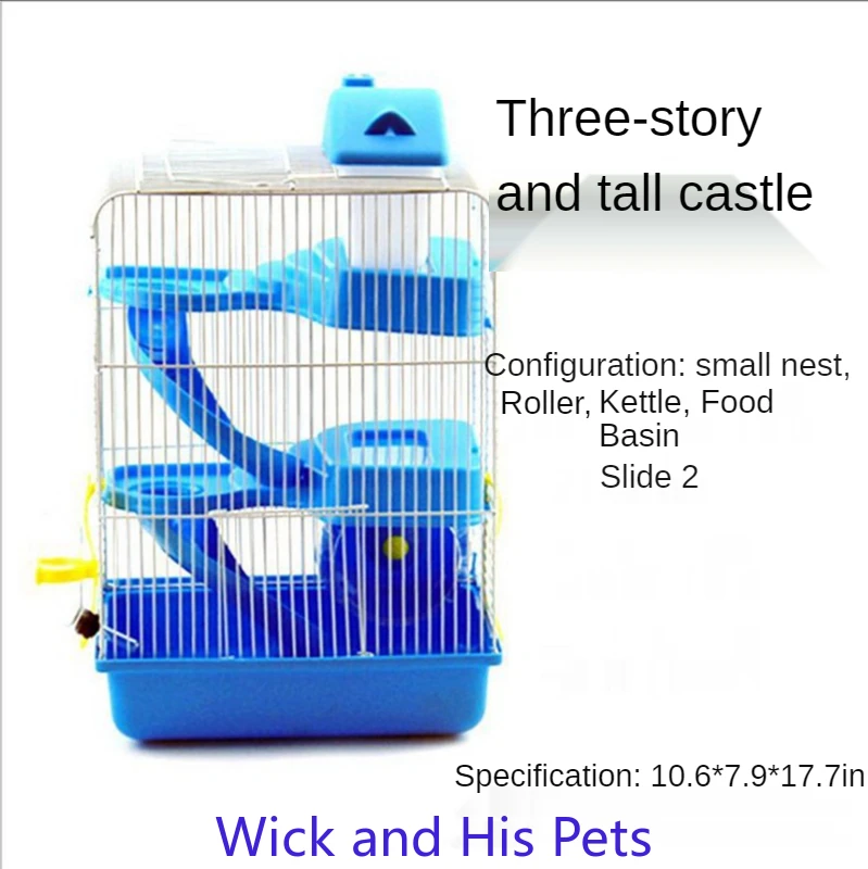 WICK AND HIS PETS Hamster Cage Large Three Storey Luxury Villa Plus Tall Castle Small Pet House with Iron for Guinea Pig Rodent