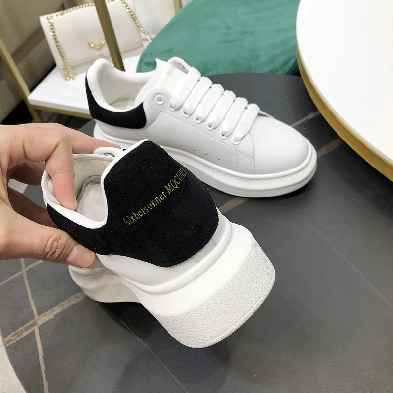 

2023 Spring Autumn Classic Leisure Sports Sneakers Shoes Leather Thick Bottom Flat Lace-up Women's Inner Heigh tening Platform