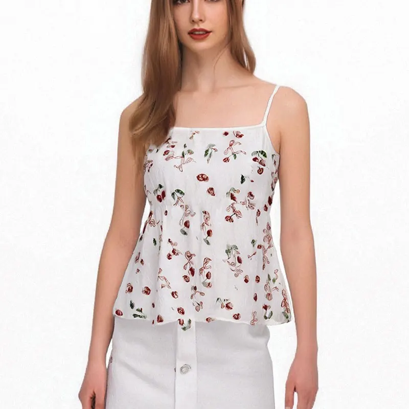 

Nice New Women's Vest Summer Streetwear Fashion Lace-up Fruit Print Casual Slim Camisole Sexy Backless Elegant Female Versatile