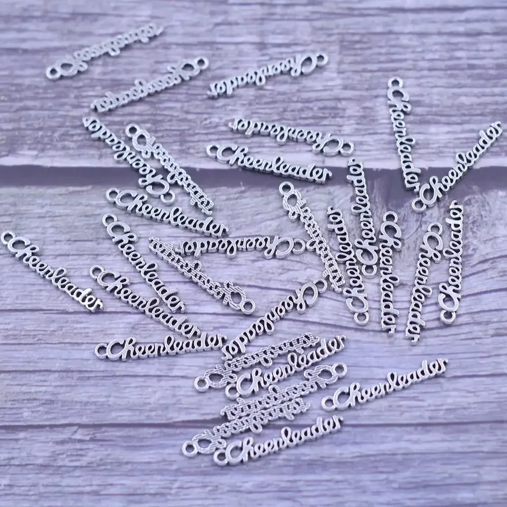 150Pcs Pendants Letters Cheerleader Carved Hollow Silver Tone For Charm Bracelets Jewelry DIY Findings 27x5mm