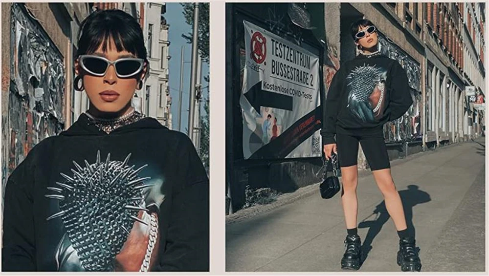 VIVIBEE Y2K Sonnenbrille für Damen, Steampunk-Spiegelgläser, Weiß, Sport-Schutzbrille, UV400, Punk-Sonnenbrille, Trendprodukt 2026 – Detail 3