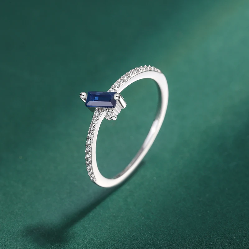 2022 NEW Classic Baguette Deep Sapphire Couples Ring For Women Dark Blue Full Diamond Original Sterling Silver Gift Part Jewelry