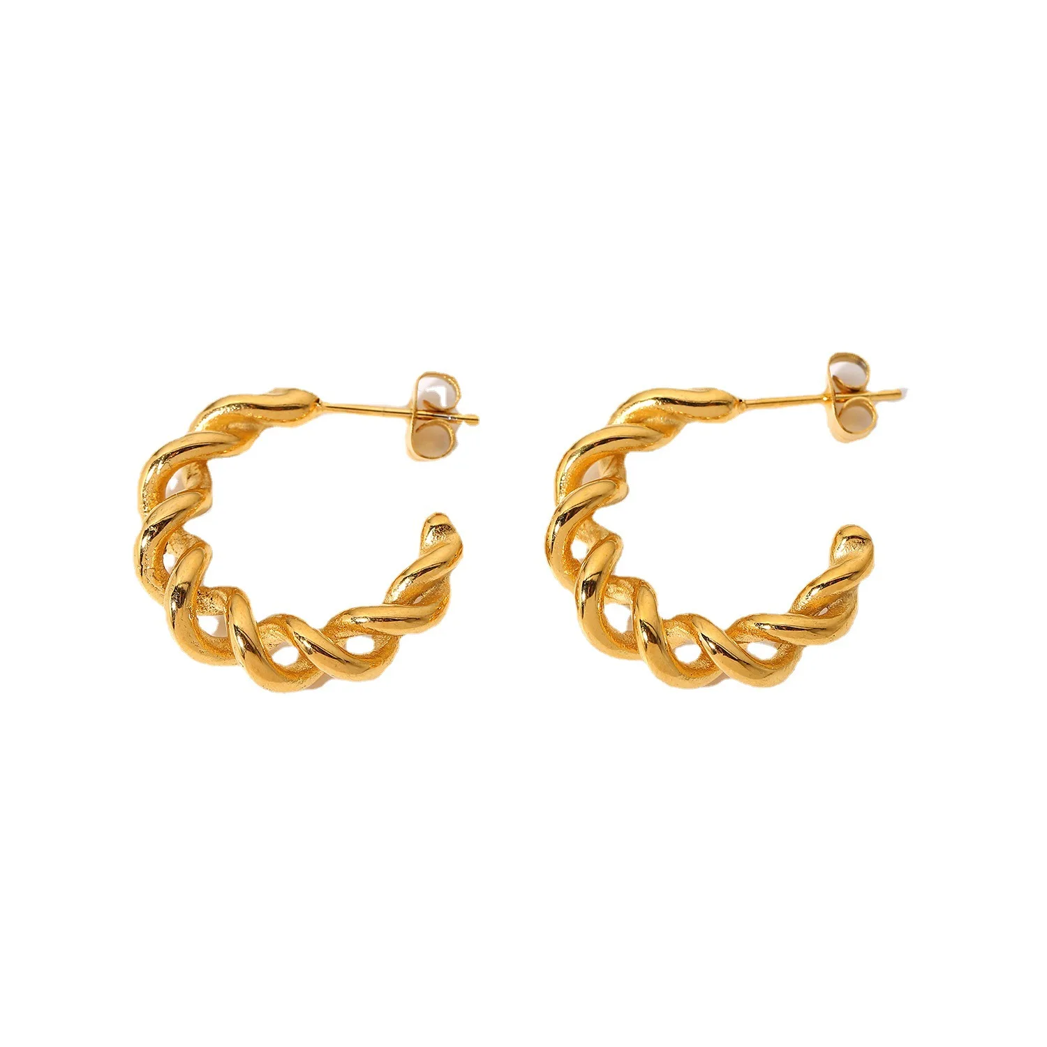 

Stainless Steel PVD 18K Gold Plated Tarnish Waterproof Twist CC Hoop Earrings For Woman Jewelry Wholesale Trendy