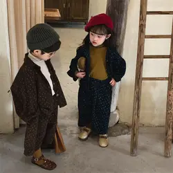 Boys and Girls Spring and Sutumn New Vintage Corduroy Cardigan Jacket Straight Leg Pants Set Baby Stylish Two-piece Set Trendy