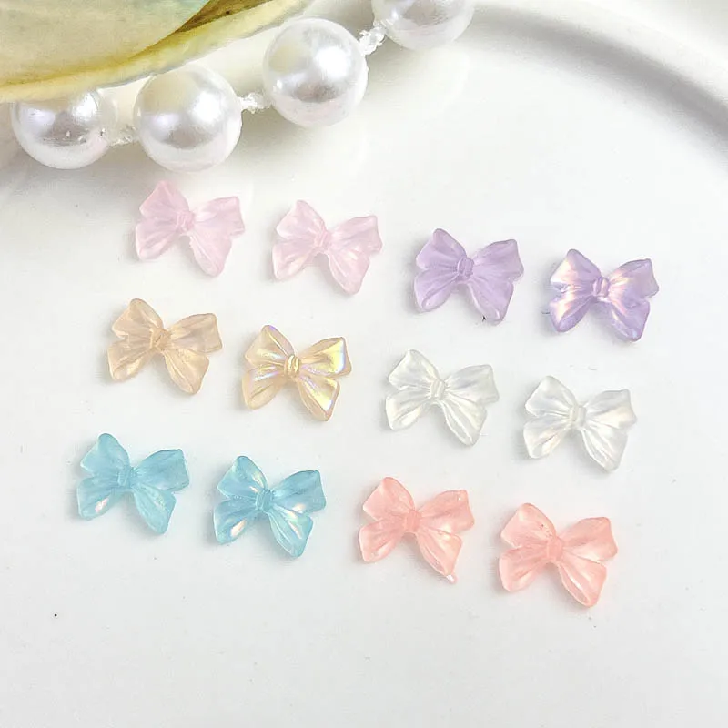무작위 혼합 오로아 나비 매듭 네일 참, 신선한 투명 송진 네일 아트 장식, 매니큐어용 DIY 쥬얼리 액세서리, 50 개