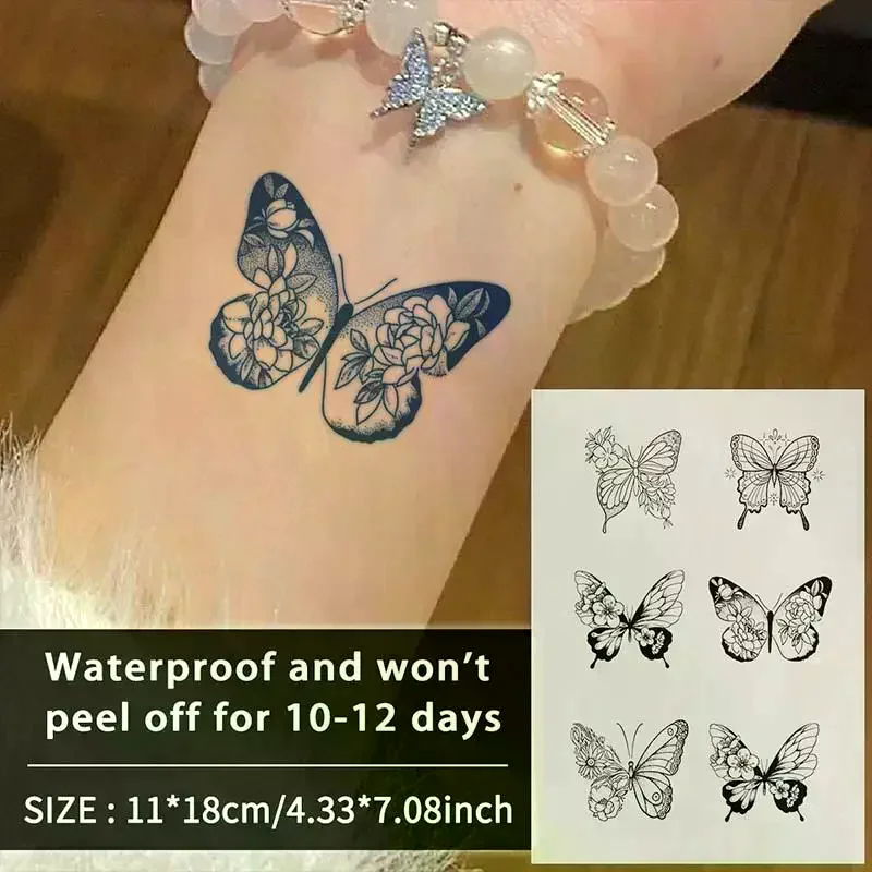 /ACR/Realistic Black Butterfly Temporary Tattoo Sticker, Applicable For Finger, Wrist, Shoulder, Neck, Collarbone And Body 6Pcs