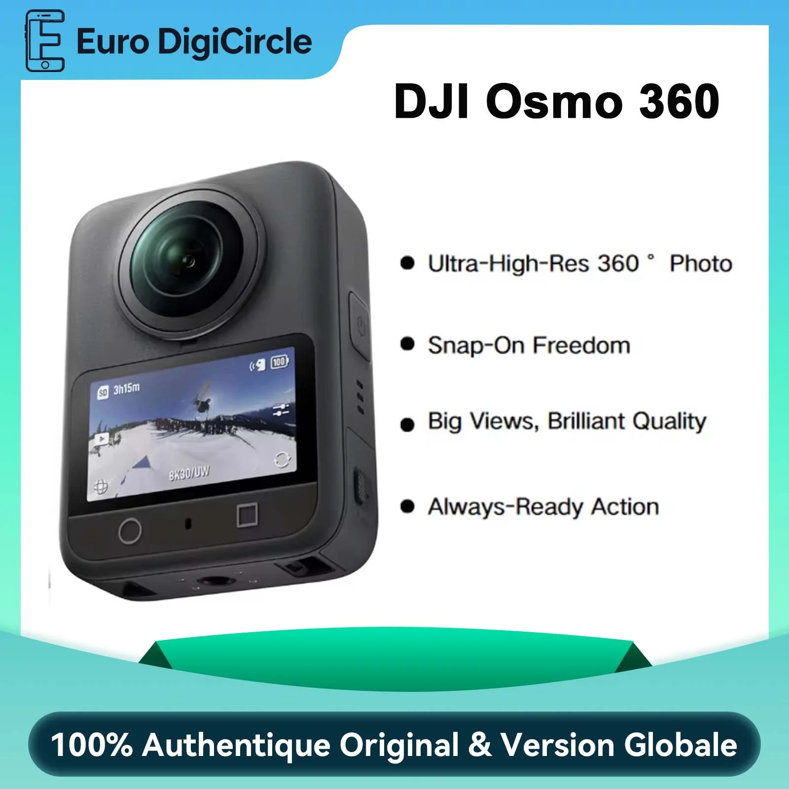 DJI Osmo 360 Camera, Caméra d'action étanche 8K 360°, imageur 360° 1 pouce, vidéo 360° native 8K, 105 Go, caméra d'action 360°