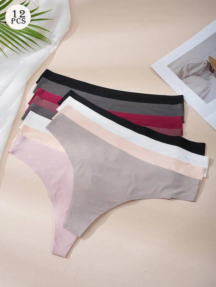 

12 Pack Women Seamless Low Waist Thongs Soft Breathable T-Back Panties