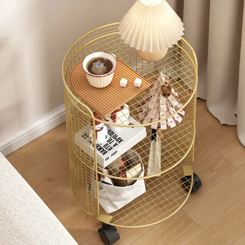 Living Room Sofa Side Table Removable Small Bedroom Nightstand Multilayer Round Auxiliary Cart With Wheels