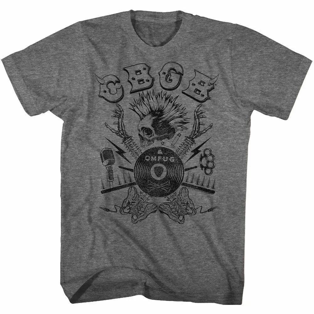 

CBGB Mens PUNK Rock T-Shirt SpineTars OMFUG Graphite Heather Sizes SM - 5XL