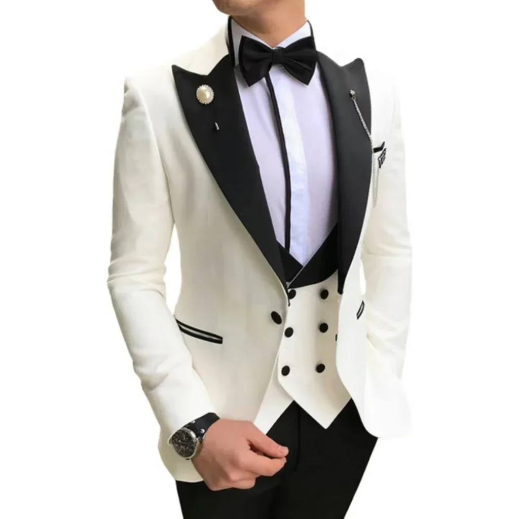 Slim Fit Suit For Men 3 Piece Blazer Vest And Pants One Button Blazer Double Breasted Vest Tuxedo Wedding Formal Prom Suit