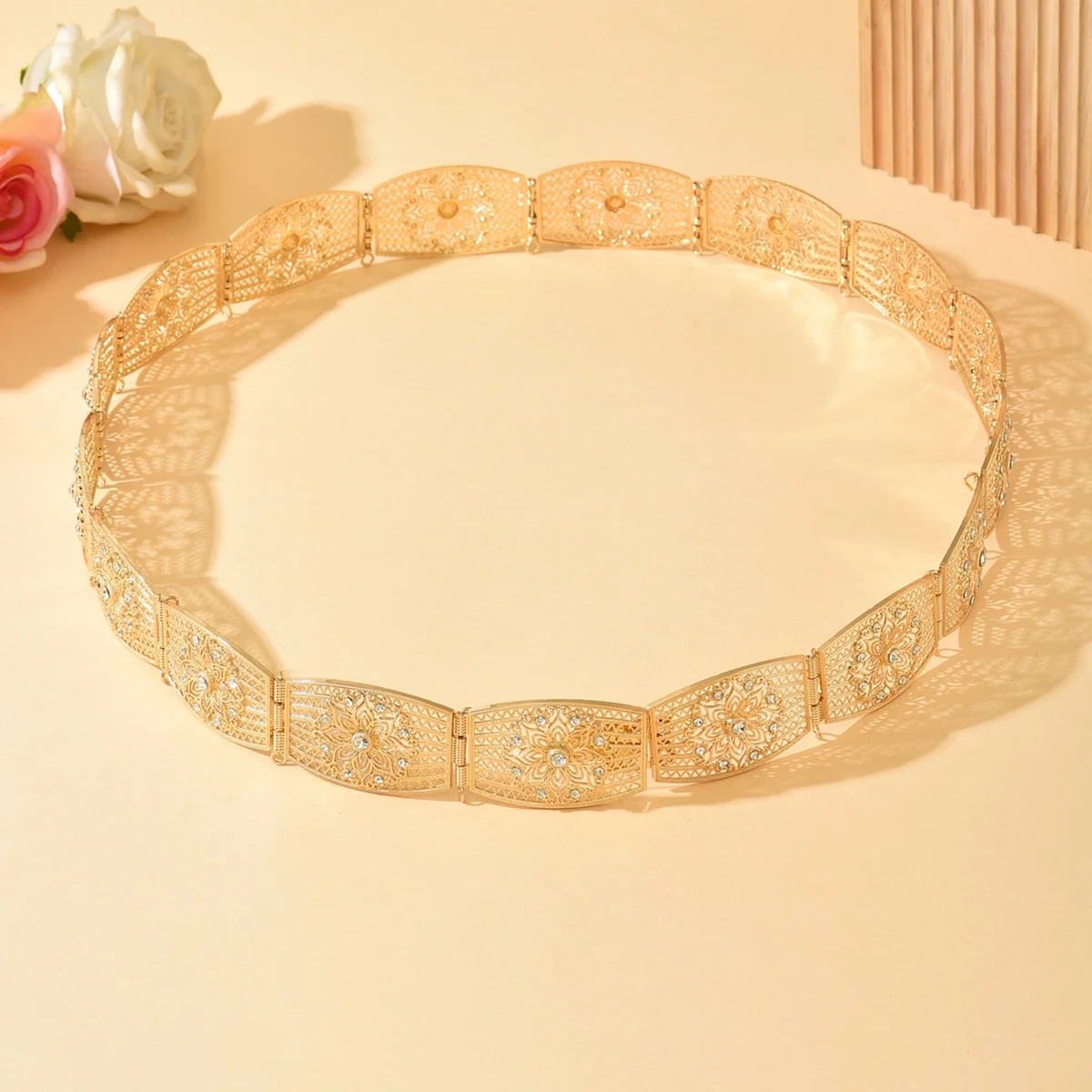 

Moroccan Bridal Filigree Belt - Golden & Silver Styles With Sparkling Crystal Floral Details For Showstopping Wedding Gown Looks